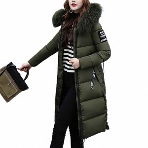 fur Collar Hooded Down Cott Coat Womens Winter Parkas Jacket Lg Warm Padded Puffer Parkas Length Thickening Cott Jacket p60I#