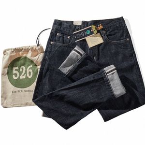 jeans pesados de outono, jeans reto masculino, gado com orelhas vermelhas, calças cônicas Amikaji b0pn#