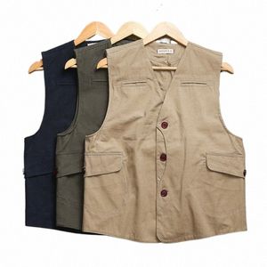 sw191021 Men Cargo Canvas Waistcoat Cott Pocket Khaki Vintage Hunting Outdoor Cam Simple Fi Sport Solid Color Vest K7xt#