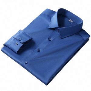 Camisa masculina Primavera / verão Lg Mangas Suave Confortável Elástico Resistente Rugas Cor Sólida Luxo Busin Banquete Formal N3Pw #