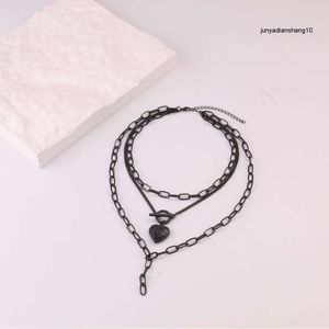 Jewelry Dark Wind Black Cross Peach Heart Double Layer Necklace with Female Minority Design Versatile Chain
