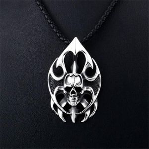 Pendant Necklaces Men's Stainless Steel Necklace Punk Flame Skull Gothic Party Jewelry Gift For Motorcycle Riders227T