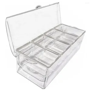 Storage Bottles Transparent Spice Box Outdoor Picnic Food Container With Lid Ice Clip Spoon 4 Removable Compartments For Freshness Keeping