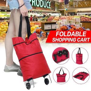 Storage Bags Foldable Women Shopping Cart Bag Portable Trolley With Wheels Rolling Grocery Supermarket