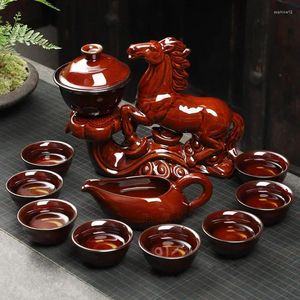 TEAWARE SETS Semi-Automatic Tea Cup Set Horse Spinning Maker Tao Qi Lazy Man Hushållens keramiska tekanna Komplett presentbar