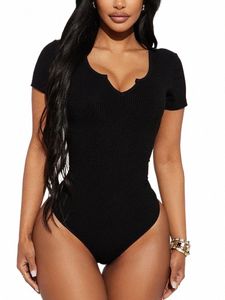 Kobieta damska Henley Shirt V Zbudowana przez krótkie topy z krótkim rękawem Bodysis 2023 NOWOŚĆ Summer Streetwear Sexy Bodyc Jumpsuits Slim Fit Z5Kl#