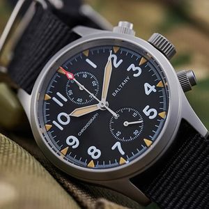 Baltany relógio de quartzo para homens piloto cronógrafo relógio de pulso vk61 movimento 100m à prova dwaterproof água luminosa safira estilo militar do vintage 240315