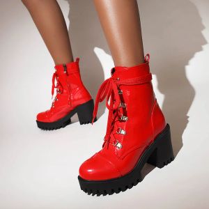Boots Lace Up Sexy Women's Boot Winter Fashion Platform Boots Punk High Heels Black White Red Ankle Boots Autumn Rubber Shoes Women