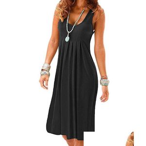 Basic & Casual Dresses New Dress Sundress Sleeveless Pure Color Summer Time Large Size Holiday Wind Long Drop Delivery Apparel Women' Dhfzp