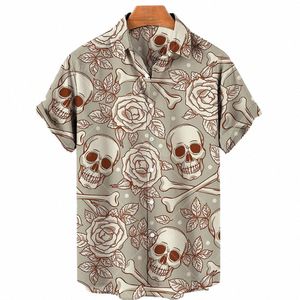 Camisa havaiana de manga curta masculina One Butt Shirt 3D Skull Print Casual respirável camisa de praia Plus Size 5XL t0EZ #
