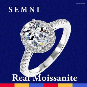 Anéis de cluster SEMNI 2.0CT Moissanite Diamante Anel Oval para Mulheres 925 Sterling Silver Noivado Promessa Banda Fine Jewel Forever Lover's Gift