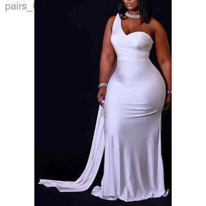 Basic Casual Dresses Plus Size White Elegant One-Shoulder Dress Maxi yq240328