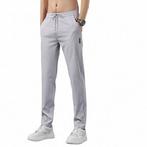 Ice Silk Men's Pants 2023 Summer New Black Grey Thin Busin Casual Pants Outdoor Elastic Breattable Straight Leg Sweatpants D7Z6#