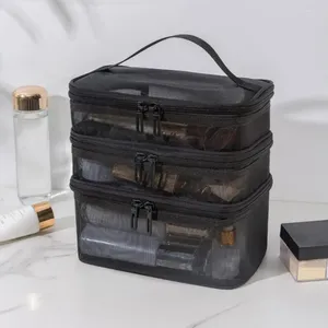 Sacos de armazenamento Malha Saco Cosmético Multi Camadas Visíveis com Alça Recipiente Bolsa Organização Classificada Viagem Viagem Maquiagem