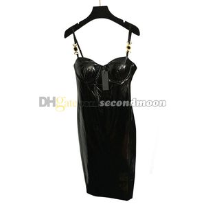 Pu-Leder-Kleid, sexy Sling-Kleider, Damen-Designer, figurbetontes Kleid, Sommer-Party-Split-Kleider