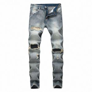 2020 Yeni Marka Erkek Yırtıcı Delik Kot Passus Slim Skinny Biker Kot Pantolon Fi Erkek Hip Hop Denim Pantolon 28-42 T1PM#