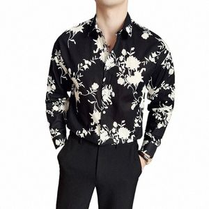 Mäns skjortor Big Size Korean Luxury Clothing Fi LG Sleeve Floral Shirts For Men Slim Fit Casual Men's Social Shirt Tuxedo E6DG#