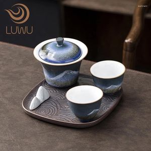 Teaware sets Luwu Ceramic Tea Mountain Gaiwan Teapot with Tray Chinese Drinkware