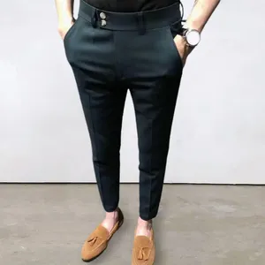 Erkekler Erkekler Pantolon Young Style İnce Fit Yumuşak Kumaş Süper Nefes Alabilir Orta Bel Takım Pantolon Dokuzuncu Günlük Giysiler