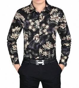 Herren Floral Dr Shirts Lg Sleeve Male Fi Frs Bedruckte Kleidung Hawaiia Dres Freies Schiff T23z #