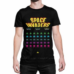 70S 80S Arcade Game Space Invaders T-Shirt Men 100 ٪ COTT Short Summer Sleeve Discal Plus Size Shirt G0PQ#