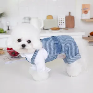 Köpek giyim evcil hayvan sonbahar kış çizgili patchwork denim kayış pantolon kedi giyim oyuncak evcil hayvan köpek kıyafetleri çocuk