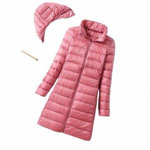 Kvinnor White Duck Down Jacket Autumn Female Ultra Light LG Down Jackets Slim Solid LG Sleeve Hooded Parkas Candy Color New Y2GW#