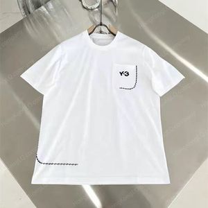 Homens T Shhirt Designer Camisas Mens e Mulheres Tees Bolso Hem Bordado Thread Manga Curta T-Shirt Y3 Carta Crew Neck Camisetas