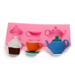 Baking Moulds 3D Teapot Cup Cupcake Silicone Fondant Mold Cake Pastry Decor Sugar Craft Mould Tools