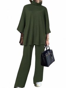 celmia caldo 2 pezzi set lavorati a maglia 2023 autunno donna collo alto manica 3/4 top e pantaloni abiti casual allentati due pezzi pantaloni Set L1sU #