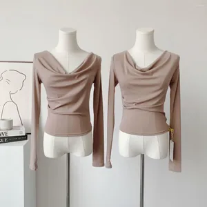 Kvinnors T-skjortor Beenle Spring Long-Sleeved T-shirt Swing Collar Sexig Slim Solid Top Korean Fashion Bluses Skinny Bottoming Shirt Casual