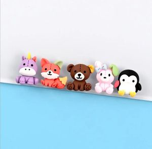 Miniaturas 100 peças de animais de desenho animado kawaii, unicórnio, urso, pinguim, parte traseira lisa, cabochão de resina, decoração de livro de recortes, enfeites diy, artesanato