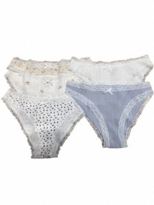 Casual Women Fi Lace Edge Triangular Shorts 2023 Summer Vintage Sexig Bow Underpants Kvinnliga söta blommor 643Z#