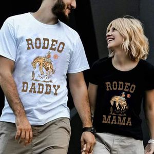 Rodeo mama papai manga curta tshit combinando casal t camisa amantes o pescoço tshirt mulher homem camisetas roupas 240328