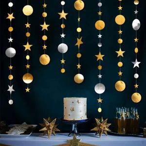 Disco de ouro 4M 10 Pçs/lote Papel Sier Flor Puxar Bandeira Pendurada Ornamento Festa de Aniversário Decoração de Casamento Natal Estrelas Cordas