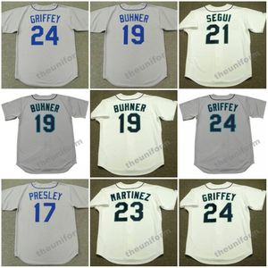 Erkekler 1982'ler-1997's Seattle Jim Presley Floyd Bannister Jay Buhner Gorman Thomas David Segui Richie Zisk Tino Martinez Ken Griffey Jr Beyzbol Jersey S-5XL