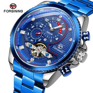 Forsining 8229 Men's Leisure Flywheel Fully Automatic Mechanical Steel Band Transparent Bottom Watch