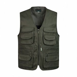2021 Men Multi-Pocket Classic Waistcoat Male Sleevel Unloading Solid Coat Work Vest Photographer Tactical Mesh Vest Jacket X0ro#