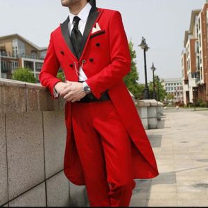 スーツ2022カスタムメイドの赤いテールコート新郎新人ビジネスメンズジャケット+パンツウェディングスーツマン用プロムウェディングパーティー2ピース