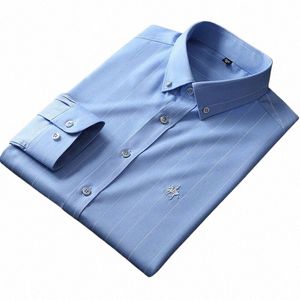 Роскошная мужская рубашка из бамбукового волокна с рукавами Lg, приталенная эластичная рубашка против морщин с N-Iring, сплошной цвет, мужская одежда p3eB #