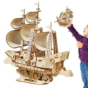 Wooden Boat Ship Kit Wooden Sail Boat Construction Craft Kit Educational Wood Block Puzzle Model Building Kit For Boys Girls 240319