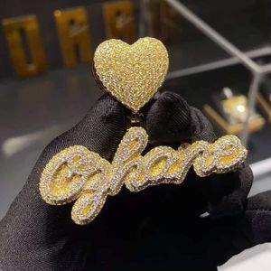 Hip Hop Iced Out Customize Name Pendants For Necklace 14K Gold CZ Moissanite Lab Diamond Heart Letter Personalized Chain Men