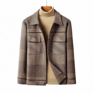 High End New Sticke Jacket Cardigan Men's 2021 Autumn Winter Lapel Fi Stripe Wool Coat Casual tröja P02V#