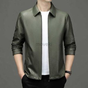 Herrläder faux läder höst ny mens affär casual haining läder lapel high-end koreansk mode mångsidig läderjacka kappa män 240330