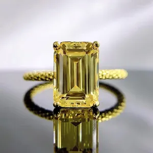 Кольца кластера, кольцо из желтого золота 18 карат для женщин, ювелирные изделия, подарок, стерлинговое серебро 925 пробы, цитрин, 10X7 мм, фианиты, элегантный изысканный подарок на день рождения