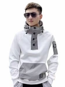 Nya Spring Men Hip Hop Patchwork Hooded Sweatshirt Y2K Streetwear Summer Thin Turtleneck Pullover Hoodies Pockets Sweatshirts 485T#