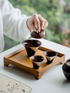 Teaware Sets Kiln Chestnut Brown Painted Silver Three-legged Cover Bowl Teacup Chinese Two Tea Bowls Single Infuser Cup