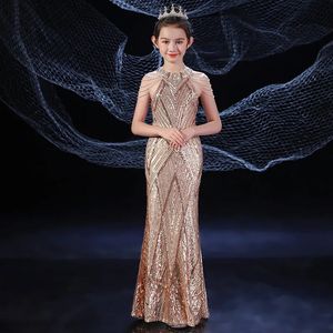 Luxury Childrens Princess Dress Shiny Sequined For Girls 2Y 10 12 Years 14 Mermaid Elegant Teen Party Evening 240318