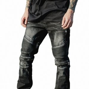 Högkvalitativa män fi distrikt rippade magra jeans smala fit motorcykelmoto cyklist jeans elastiska denim hip hop punk jeans s4ks#