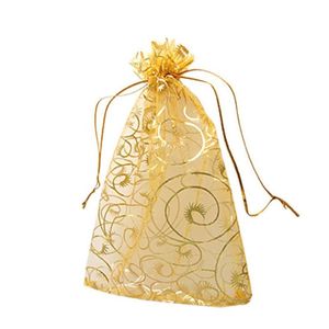 100 st mycket guld Champane Eyelash Organza Favor DrawString Påsar 4SIZES bröllop smycken Förpackningspåsar Trevliga presentpåsar Factory270v